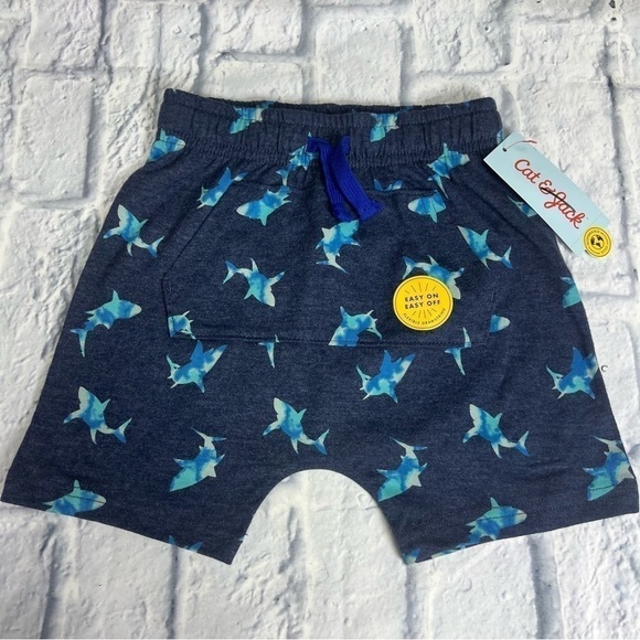 Cat and Jack shark navy shorts with pocket and drawstring - Picture 1 of 7